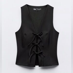 Zara Black Sleeveless Tie-Front Corset Vest
